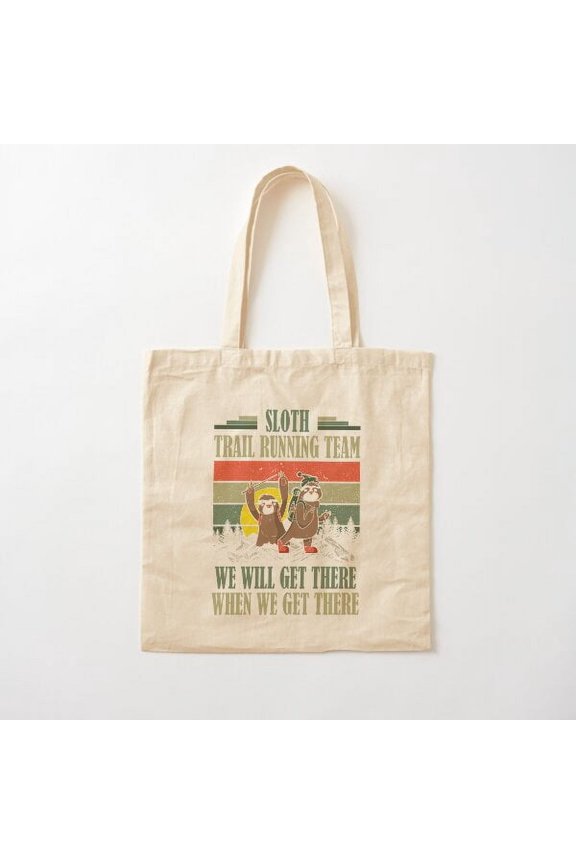 Tote Bag Sloth Trail Running Team We Will Get There When We Get There Canvas Tote Bags, Reusable Shopping Bag