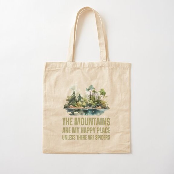 Tote Bag The Mountains Are My Happy Place, Unless There Are Spiders. Good Vibes Canvas Tote Bags, Reusable Shopping Bag