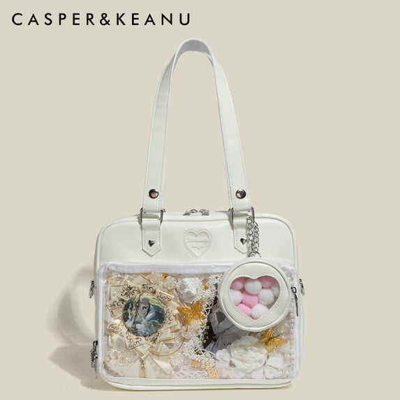 Tote Bag with Transparent Handle and Adjustable Shoulder Strap, Large Capacity Gender-Neutral PU Bag for Women, Girls, and Daily Commute in Multiple Colors 9.84 IN × 2.76 IN × 9.45 IN