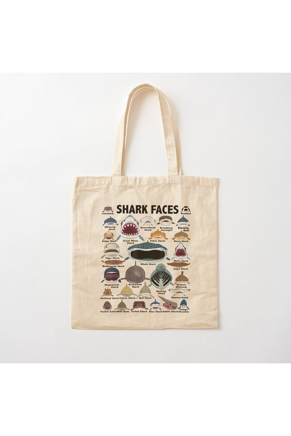 Tote Bag Types Of Shark Identification, Shark Faces, Shark Heart Canvas Tote Bags, Reusable Shopping Bag