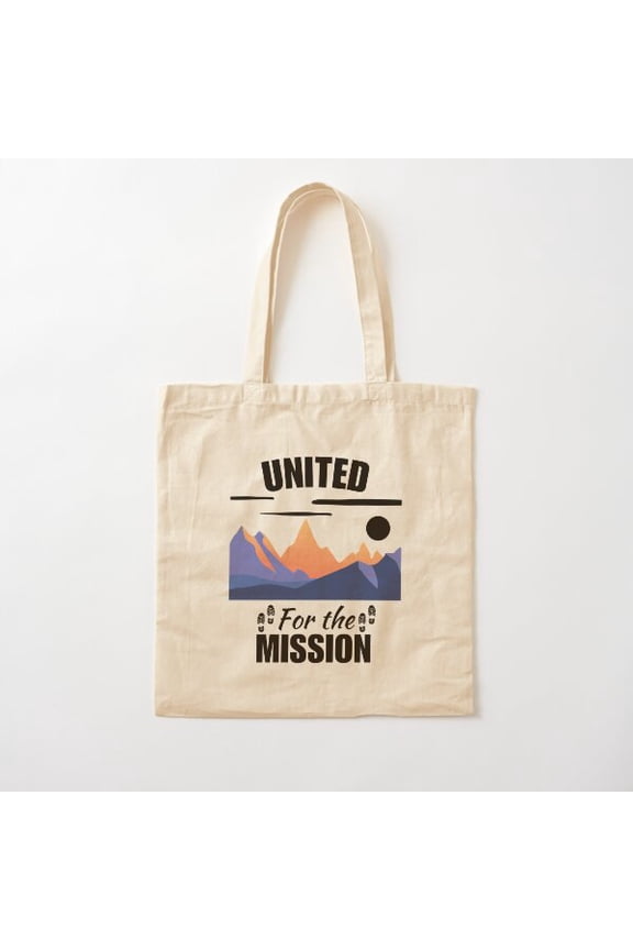 Tote Bag United For The Mission, Hiking Quote Sayings For Family Squad Or Hiking Team Group Canvas Tote Bags, Reusable Shopping Bag