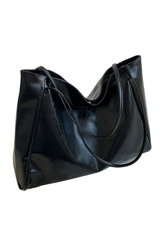 Tote Bag Vintage Faux Leather Shoulder Bag Purses for Women Fashion Casual Handbag for Work Travel Shopping (Black)