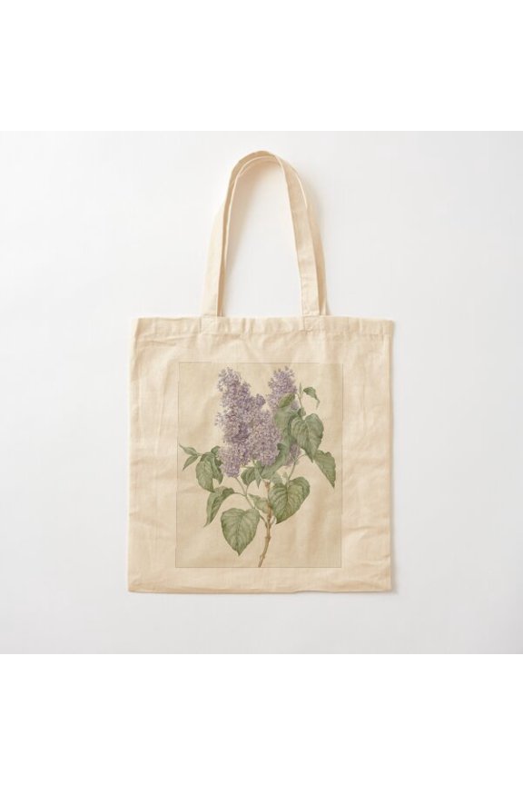 Tote Bag Vintage Lilac Botanical Print By Maria Geertruyd Barbiers-Snabilie. Canvas Tote Bags, Reusable Shopping Bag