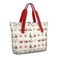 thumbnail image 1 of Tote Bag for Women - Beige Christmas Santa and Train Pattern Shoulder Bag - Large Utility Work Duffle Bag with Zipper Handbag for Travel, Work, Sprots, 1 of 5