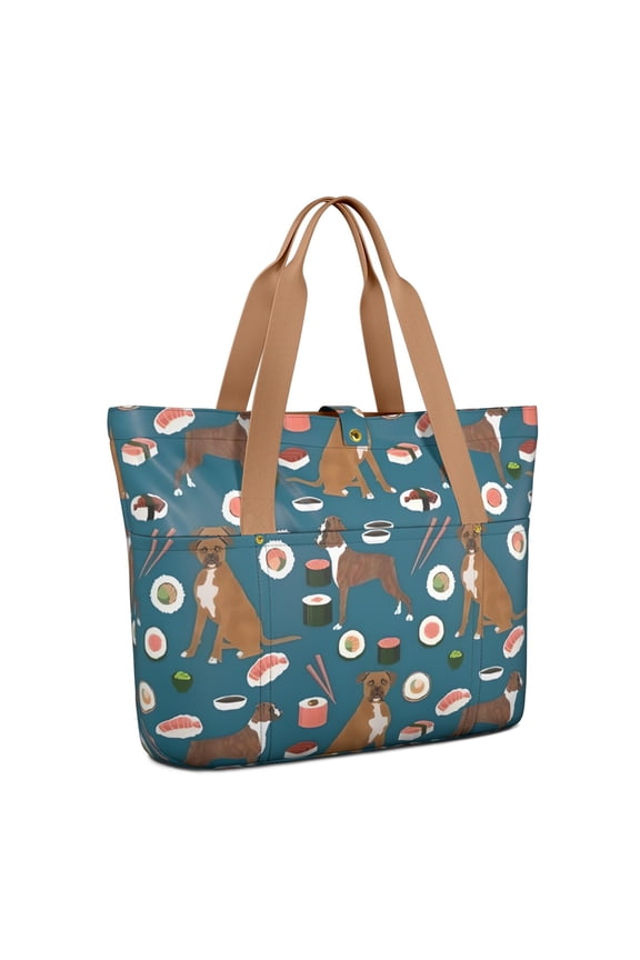 Tote Bag for Women - Boxer Dog Pitbull Terriers Dog and Sushi Shoulder Bag - Large Utility Work Duffle Bag with Zipper Handbag for Travel, Work, Sprots