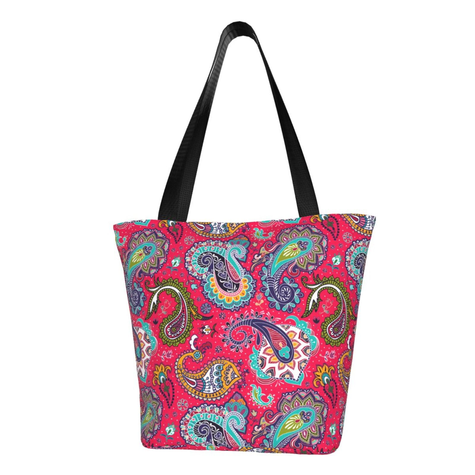Tote Bag for Women, Brightly Colored Paisley Large Capacity Handbags Womens Laptop Work Beach Tote Bags, Reusable Grocery Shoulder Bags Gifts for Women Work Gym Shopping Travel
