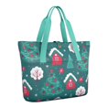 thumbnail image 1 of Tote Bag for Women - Dark Green Christmas Tree and House Pattern Shoulder Bag - Large Utility Work Duffle Bag with Zipper Handbag for Travel, Work, Sprots, 1 of 5