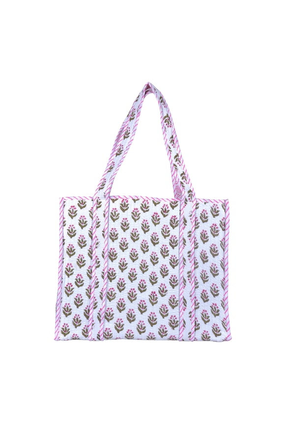 Quilted Cotton Tote Bag for Women Floral Shoulder Tote with Pocket for Shopping, Beach, Work, Travel, Groceries & Everyday Carry