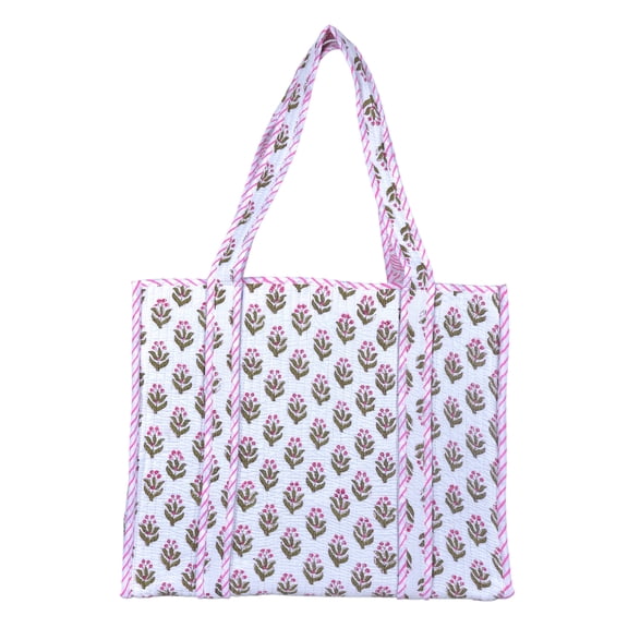 Vivanta Quilted Cotton Tote Bag for Women Floral Shoulder Tote with Pocket for Shopping, Beach, Work, Travel, Groceries & Everyday Carry