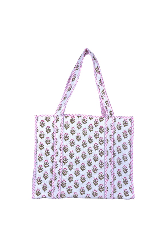 Quilted Cotton Tote Bag for Women Floral Shoulder Tote with Pocket for Shopping, Beach, Work, Travel, Groceries & Everyday Carry