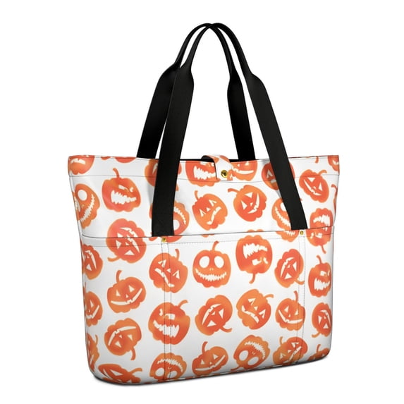 Tote Bag for Women - Halloween Jack O Lantern Silhouettes Pattern Shoulder Bag - Large Utility Work Duffle Bag with Zipper Handbag for Travel, Work, Sprots