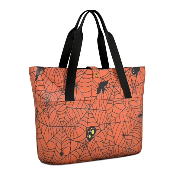 Tote Bag for Women - Halloween Spider Web Silhouette Pattern Shoulder Bag - Large Utility Work Duffle Bag with Zipper Handbag for Travel, Work, Sprots
