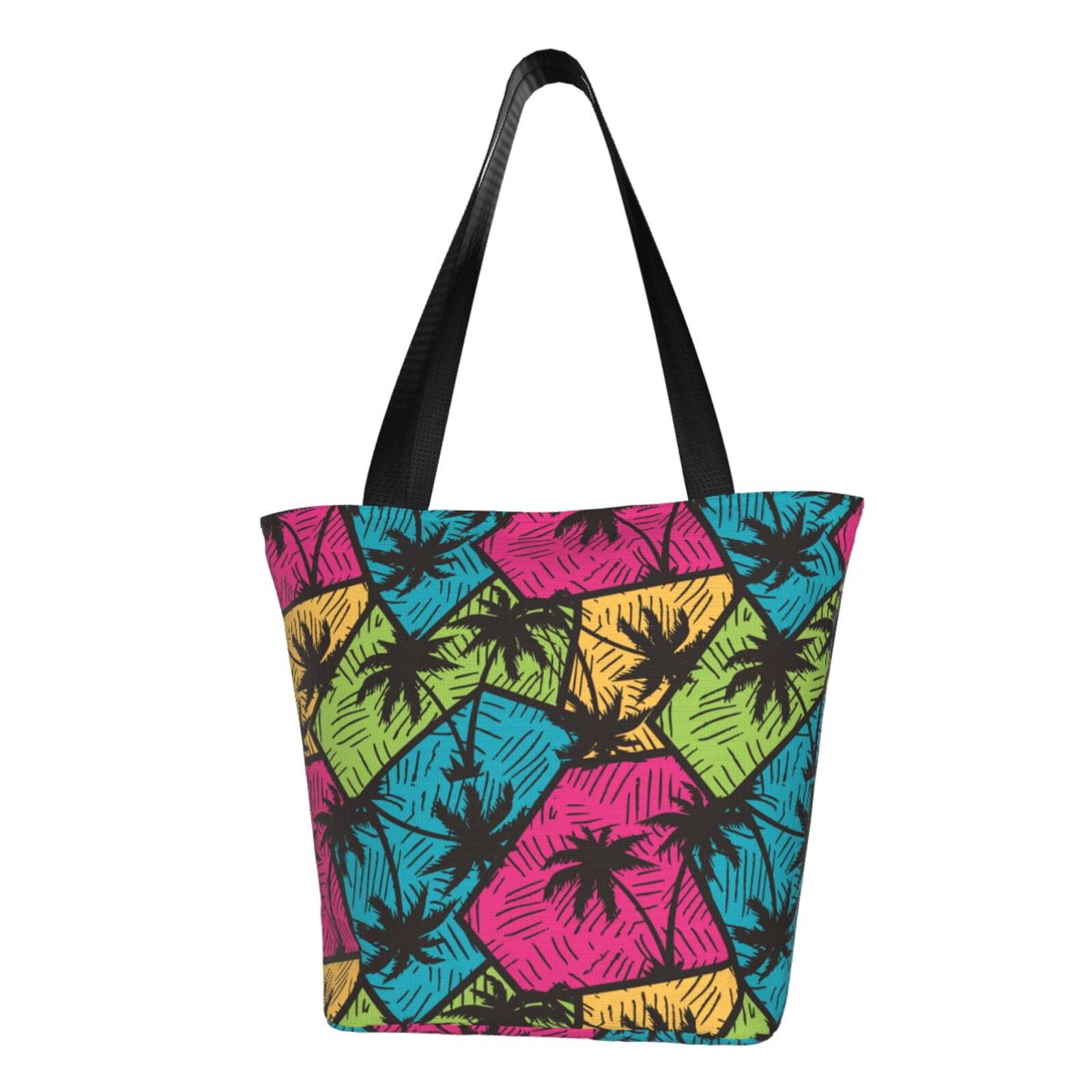 Tote Bag for Women Men Colorful Hawaiian Style Reusable Grocery Bags Shopping Bags Shoulder Bag Tote Bag with Zipper Tote Bag for School Travel Work Dating College Walmart
