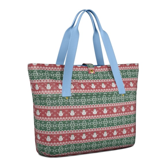 Tote Bag for Women - Red and Green Christmas Snowman Pattern Shoulder Bag - Large Utility Work Duffle Bag with Zipper Handbag for Travel, Work, Sprots