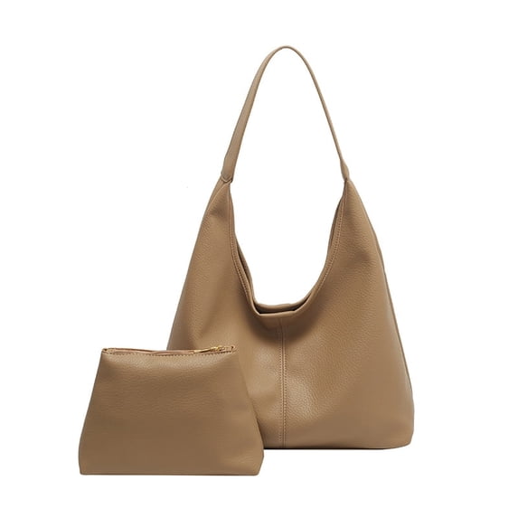 Tote Bag for Women Soft Hobo Tote,Large Shoulder Bags Ladies Tote Handbags Suitable for School Work Travel be Attached Small Wallet set of 2 pcs Khaki Bag