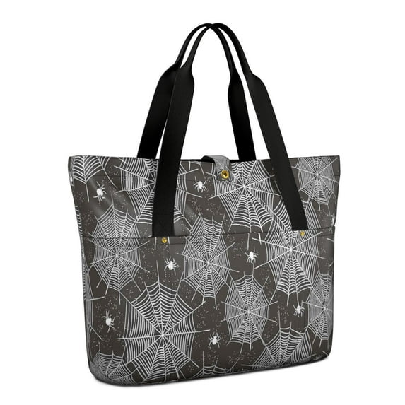 Tote Bag for Women - Spider Web and Spiders Halloween Pattern Shoulder Bag - Large Utility Work Duffle Bag with Zipper Handbag for Travel, Work, Sprots