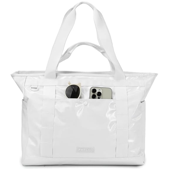 Waterproof Polyester Coating Tpu Leather Tote Bag for Women with Laptop Compartment, 15.6 Inch Large Capacity Work Bag & School Bag, Multi-Pocket Lightweight Handbag, Black