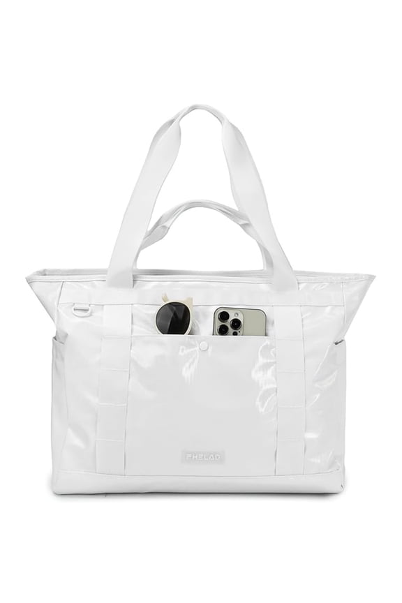 Waterproof Polyester Coating Tpu Leather Tote Bag for Women with Laptop Compartment, 15.6 Inch Large Capacity Work Bag & School Bag, Multi-Pocket Lightweight Handbag, Black