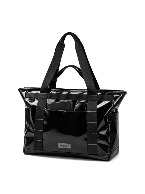 Tote Bag for Women,Large Capacity 15.6" Laptop Bag,Waterproof Glossy TPU Shoulder Bags for Work Travel School Black