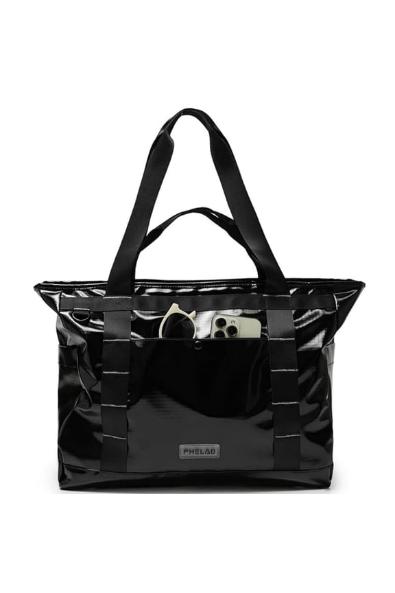 Women Waterproof Lightweight TPU Polyester Tote Handbag, Large Capacity 15.6 Inch Laptop Compartment Bag for Business Commute School, Black