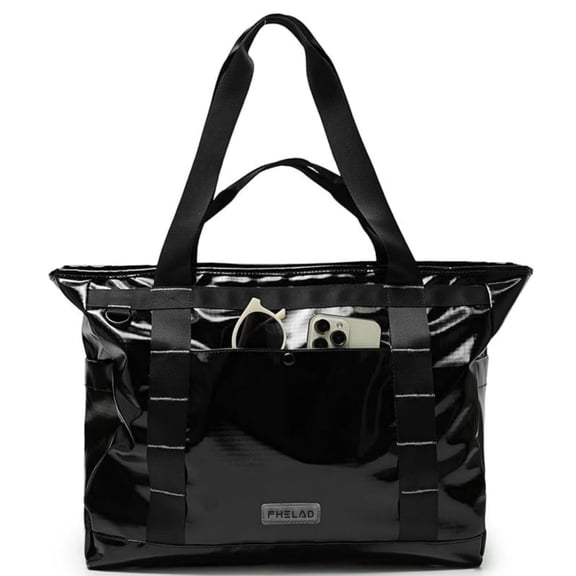 DEFAHN Women Waterproof Lightweight TPU Polyester Tote Handbag, Large Capacity 15.6 Inch Laptop Compartment Bag for Business Commute School, Black