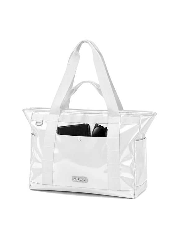 Tote Bag for Women,Large Capacity 15.6" Laptop Bag,Waterproof Glossy TPU Shoulder Bags for Work Travel School White