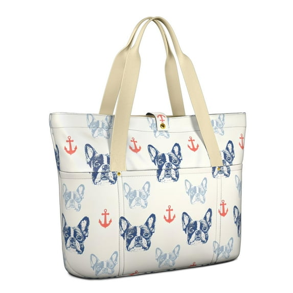 Tote Bag for Women - Anchor and Bulldog Dog Shoulder Bag - Large Utility Work Duffle Bag with Zipper Handbag for Travel, Work, Sprots