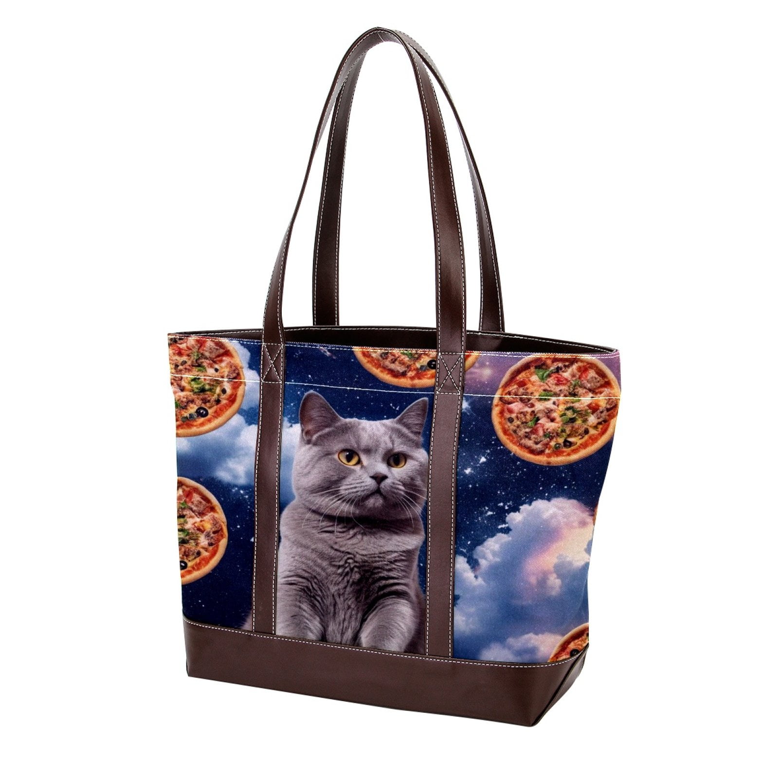 Handbags for Women Fashion Tote Bags Shoulder Bag Satchel Bags Milky Way Galaxy Cat Pizza Funny Animal Walmart