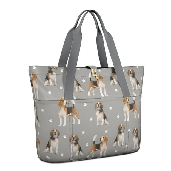 Tote Bag for Women - Beagle and Dog Footprints Shoulder Bag - Large Utility Work Duffle Bag with Zipper Handbag for Travel, Work, Sprots