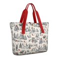 thumbnail image 1 of Tote Bag for Women - Beige Christmas Winter Scene Pattern Shoulder Bag - Large Utility Work Duffle Bag with Zipper Handbag for Travel, Work, Sprots, 1 of 5