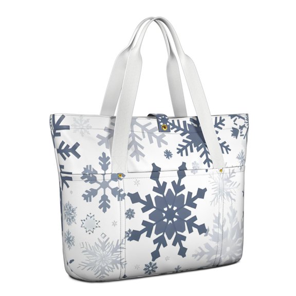 Tote Bag for Women - Blue Christmas Snowflake Pattern Shoulder Bag - Large Utility Work Duffle Bag with Zipper Handbag for Travel, Work, Sprots