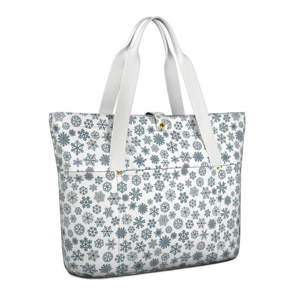 Tote Bag for Women - Blue Christmas Snowflake Pattern Shoulder Bag - Large Utility Work Duffle Bag with Zipper Handbag for Travel, Work, Sprots