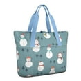 thumbnail image 1 of Tote Bag for Women - Blue Christmas Snowman Pattern Shoulder Bag - Large Utility Work Duffle Bag with Zipper Handbag for Travel, Work, Sprots, 1 of 5