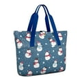 thumbnail image 1 of Tote Bag for Women - Blue Christmas Snowman Pattern Shoulder Bag - Large Utility Work Duffle Bag with Zipper Handbag for Travel, Work, Sprots, 1 of 5