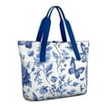 thumbnail image 1 of Tote Bag for Women - Blue Roses and Butterflies Pattern Shoulder Bag - Large Utility Work Duffle Bag with Zipper Handbag for Travel, Work, Sprots, 1 of 5