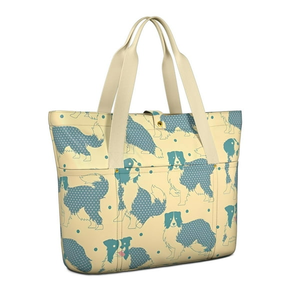 Tote Bag for Women - Border Collie Shoulder Bag - Large Utility Work Duffle Bag with Zipper Handbag for Travel, Work, Sprots