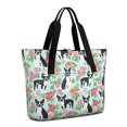 thumbnail image 1 of Tote Bag for Women - Boston Terriers and Flowers Shoulder Bag - Large Utility Work Duffle Bag with Zipper Handbag for Travel, Work, Sprots, 1 of 5