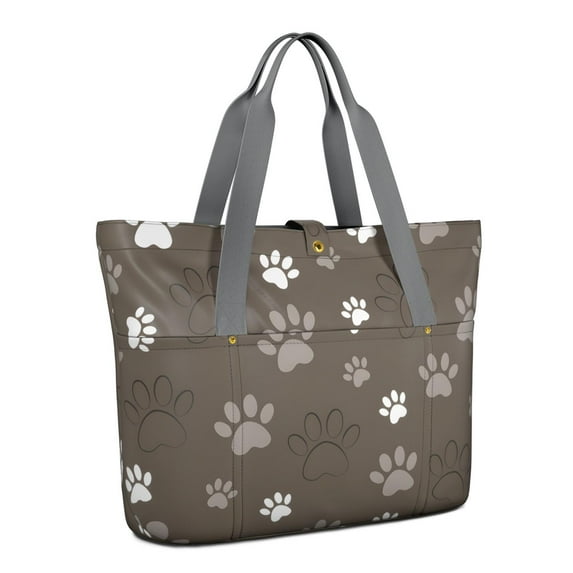 Tote Bag for Women - Brown Dog Paw Footprint Shoulder Bag - Large Utility Work Duffle Bag with Zipper Handbag for Travel, Work, Sprots