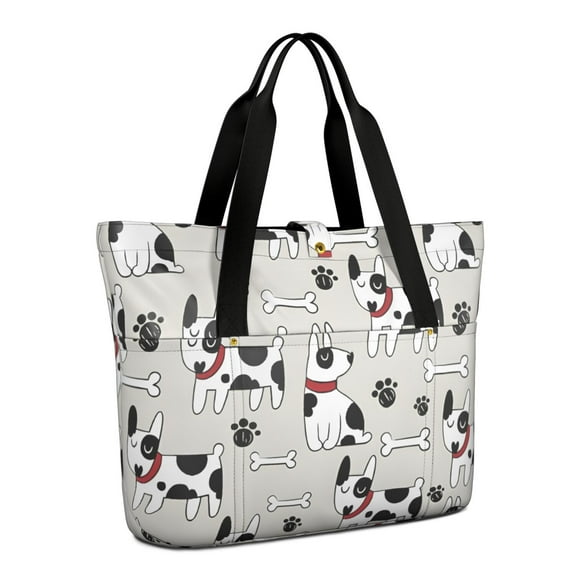 Tote Bag for Women - Bulldog Dog Shoulder Bag - Large Utility Work Duffle Bag with Zipper Handbag for Travel, Work, Sprots