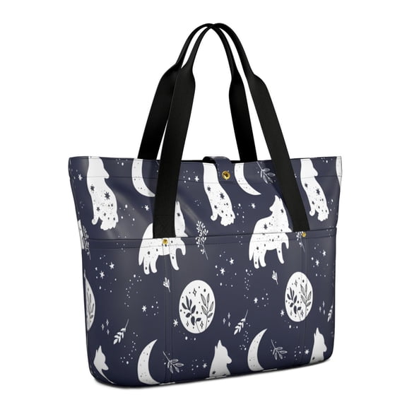 Tote Bag for Women - Celestial Wolf Halloween Pattern Shoulder Bag - Large Utility Work Duffle Bag with Zipper Handbag for Travel, Work, Sprots