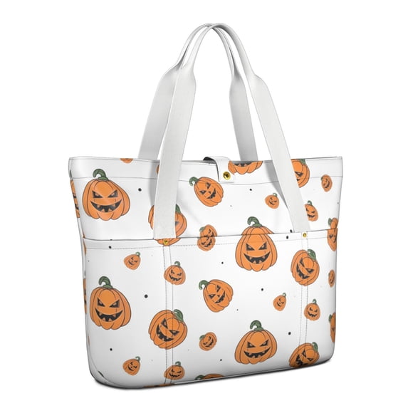 Tote Bag for Women - Classic Halloween Pumpkins Pattern Shoulder Bag - Large Utility Work Duffle Bag with Zipper Handbag for Travel, Work, Sprots