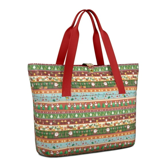 Tote Bag for Women - Colorful Christmas Striped Pattern Shoulder Bag - Large Utility Work Duffle Bag with Zipper Handbag for Travel, Work, Sprots