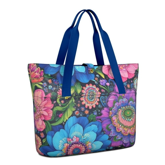 Tote Bag for Women - Colorful Floral Pattern Shoulder Bag - Large Utility Work Duffle Bag with Zipper Handbag for Travel, Work, Sprots