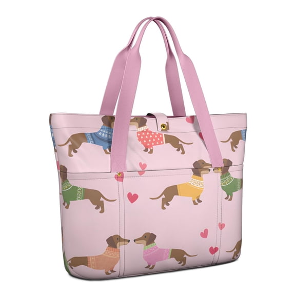 Tote Bag for Women - Colorful Funny Dachshund Shoulder Bag - Large Utility Work Duffle Bag with Zipper Handbag for Travel, Work, Sprots