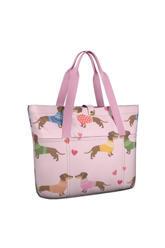 Tote Bag for Women - Colorful Funny Dachshund Shoulder Bag - Large Utility Work Duffle Bag with Zipper Handbag for Travel, Work, Sprots