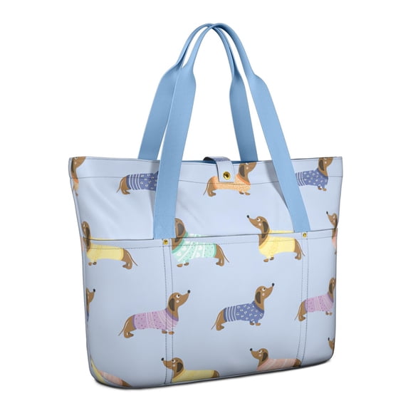 Tote Bag for Women - Colorful Funny Dachshund Shoulder Bag - Large Utility Work Duffle Bag with Zipper Handbag for Travel, Work, Sprots