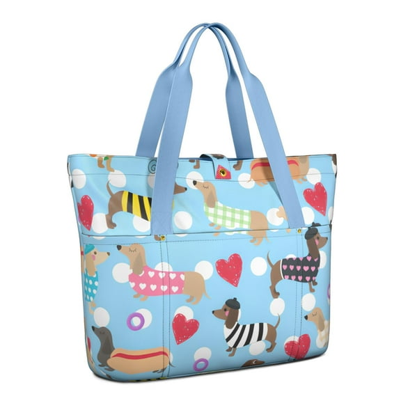 Tote Bag for Women - Colorful Funny Dachshund Shoulder Bag - Large Utility Work Duffle Bag with Zipper Handbag for Travel, Work, Sprots
