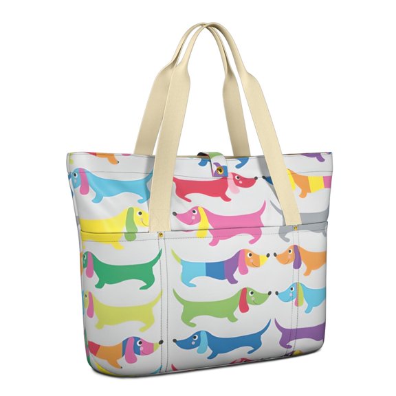 Tote Bag for Women - Colorful Funny Dachshund Shoulder Bag - Large Utility Work Duffle Bag with Zipper Handbag for Travel, Work, Sprots