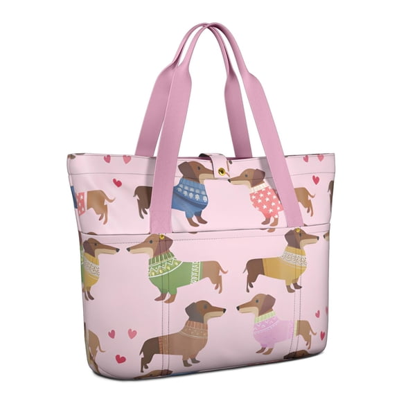 Tote Bag for Women - Colorful Funny Dachshund Shoulder Bag - Large Utility Work Duffle Bag with Zipper Handbag for Travel, Work, Sprots