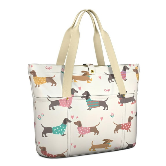 Tote Bag for Women - Colorful Funny Dachshund Shoulder Bag - Large Utility Work Duffle Bag with Zipper Handbag for Travel, Work, Sprots